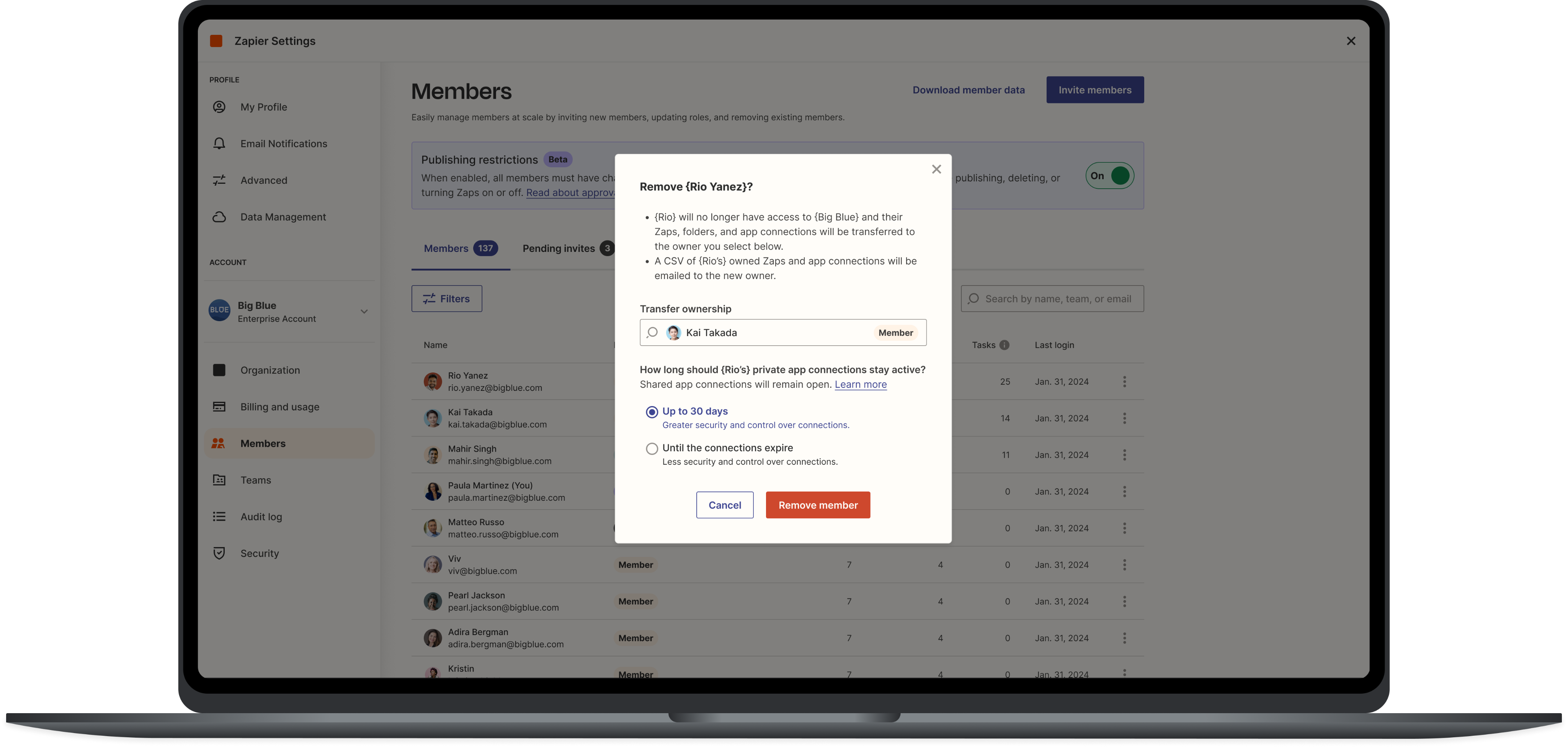 Laptop with offboarding modal