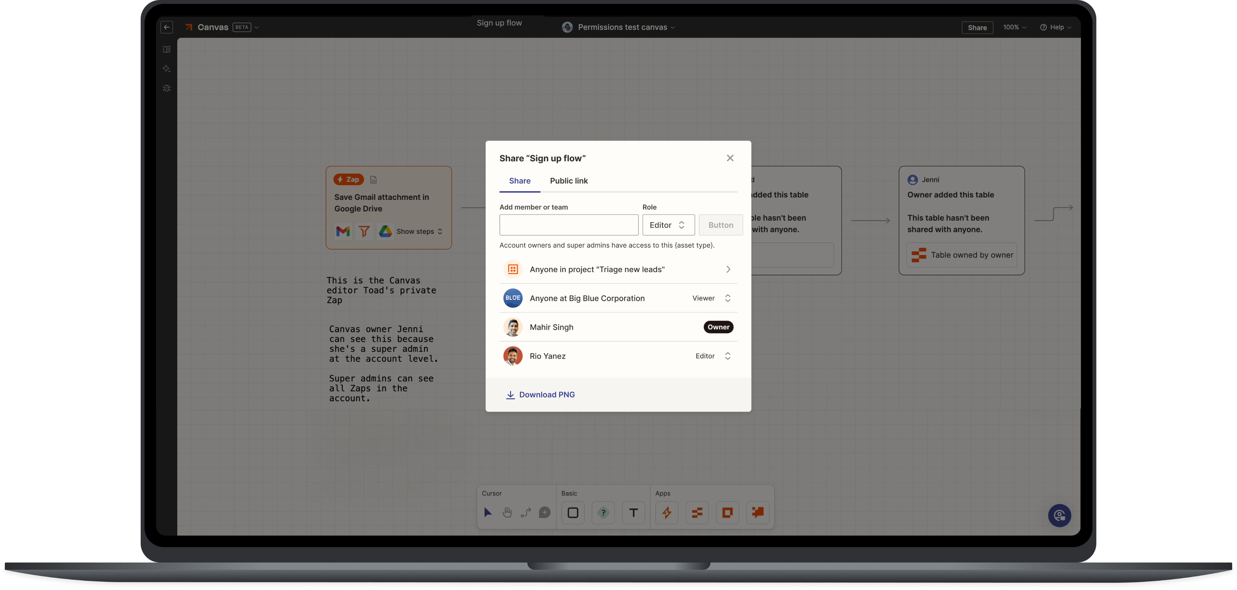 Laptop with share modal